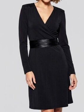 Nine West Dark Academic Black Midi Dress with Silk Sash Sz S